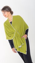 Dames omslagdoek cape sjaal travel wrap,stola, kasjmier cashmere blend wol, tweezijdig draagbaar in  licht groen/ecru