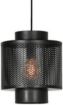 Hanglamp  - zwarte lamp  - 25 cm rond - metaal - rotanlook - Trendy  -  H28cm