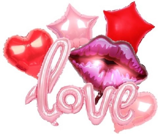 Grote Luxe Folie Ballonnen Set Liefde - 6 ballonnen met lint en rietje - Valentijnsdag Love you - Valentijn decoratie versiering - Valentijn cadeautje voor hem - Hartjes ballonnen - Hartjes decoratie - Valentijn cadeautje vrouw - Bruiloft decoratie