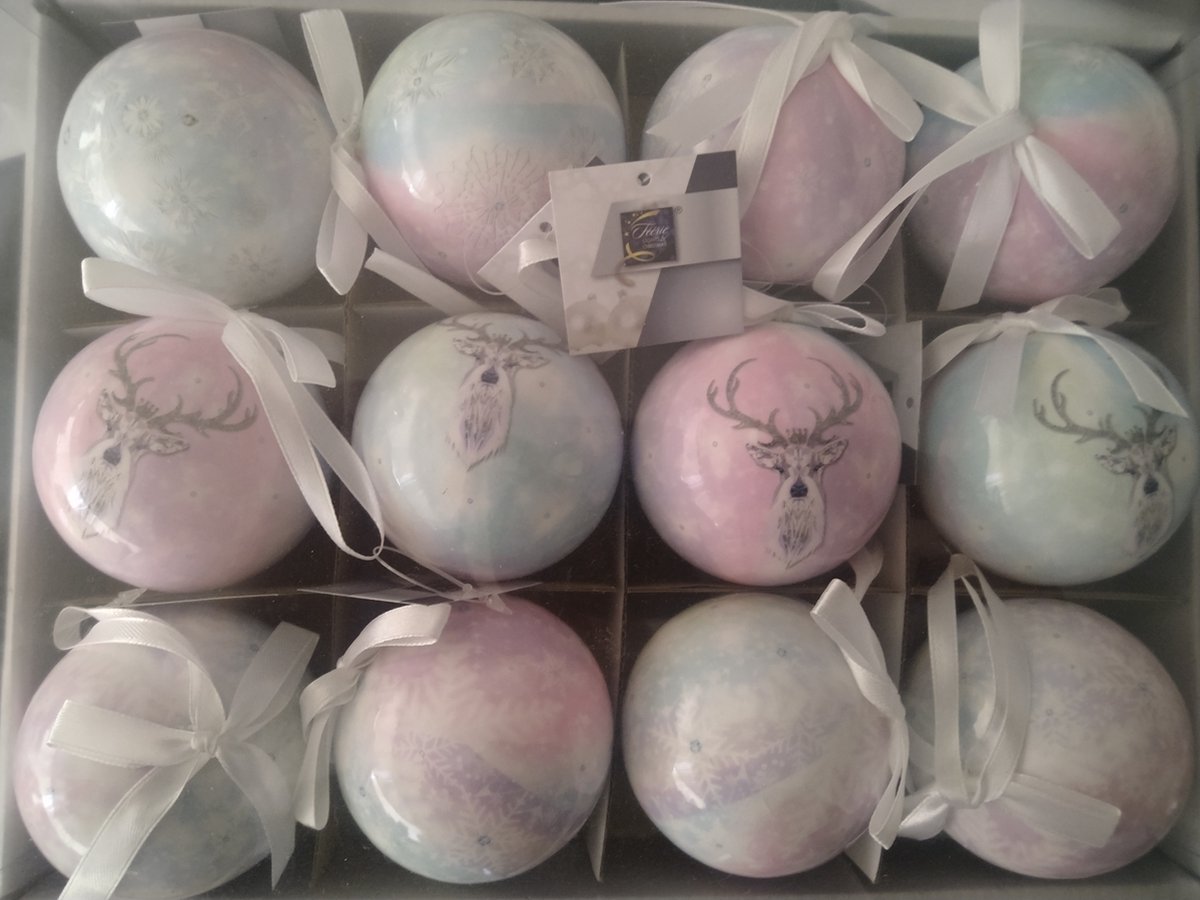 Set van 12 bedrukte kerstballen Papier/Polystyreen - 7.5cm