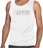 Glitter Topper tanktop wit met steentjes/ rhinestones voor heren - Glitter kleding/ foute party outfit M