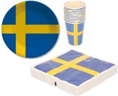 Tafel dekken versiering set vlag Zweden thema voor 20x personen - Bekertjes - Bordjes - Servetten