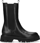 Manfield - Dames - Zwart leren chelsea boots met plateauzool - Maat 39