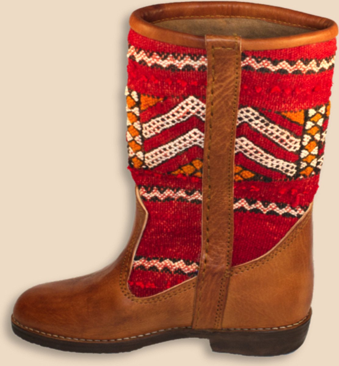 Kelim Boots | Cognacbruin Leer | Marokkaanse Kelim | Maat 37 | Pepa | Bravas Boutique