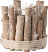 J-Line T-Lichthouder Takken Rond Sparhout White Wash Medium Set van 3 stuks
