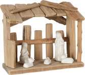 J-Line Kerststal Plat Dak Hout/Keramiek Naturel/Wit