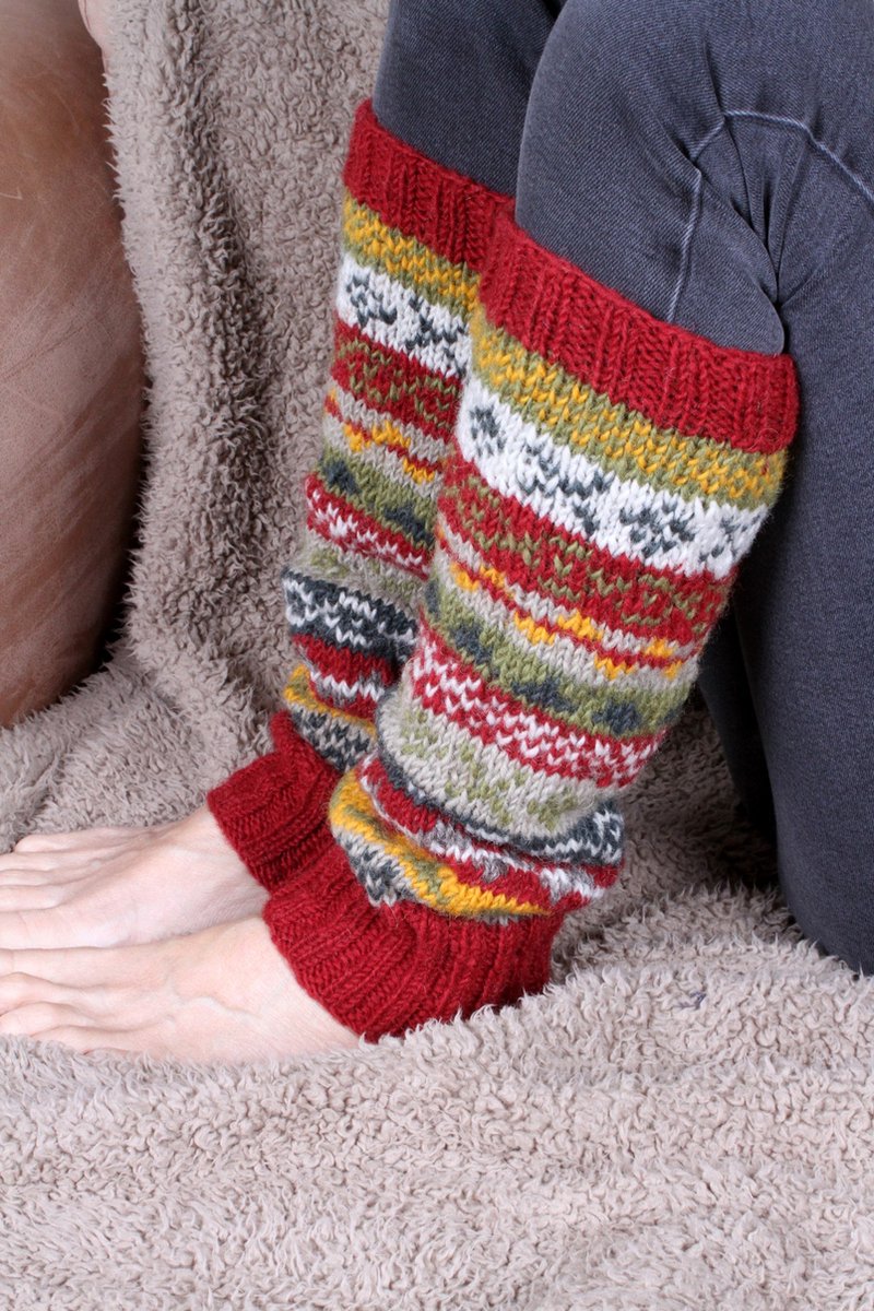 Pachamama - Wollen beenwarmers met ingebreide patronen - Rust - One size - Finisterre - Fair trade - 100% wol