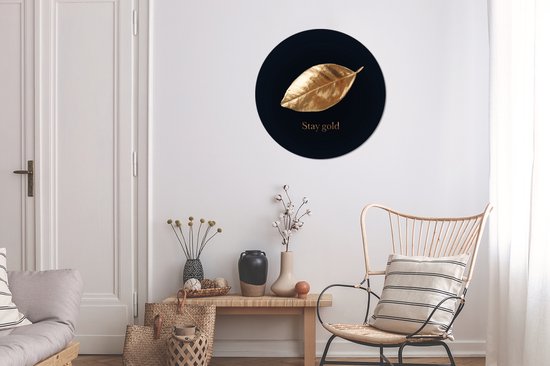 Feuille d'or avec la citation Stay Gold - 50x50 cm - peinture ronde - cercle de papier peint - cercle mural - cercle vivant - autocollant & coupe ronde