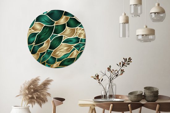 Abstrait avec papier peint cercle mural or et vert - 100x100 cm - peinture ronde - cercle de papier peint - cercle mural - cercle vivant - auto-adhésif et découpe ronde