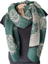 Lange Warme Dames Sjaal - Bloemenprint - 2-Zijdig - Groen - Grijs - 200 x 65 cm