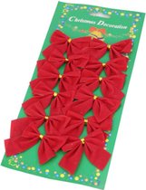 12 Stuks - Rode Kerststrikken - 6 x 5.6 cm - Stof - Kerst Strikken - Kerstdecoratie - Kerstboom Decoratie - Kerstsfeer - Christmas