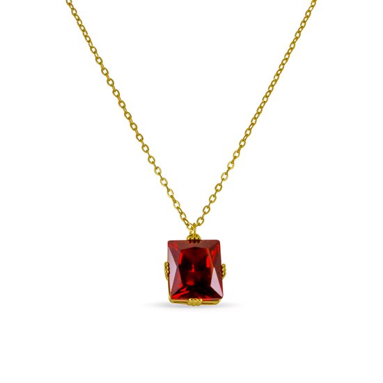 Collier en argent avec pendentif Silventi 9SIL-21764 - Femme - Zircone - Rectangle - Rouge - 12 x 10 mm - Maillon d'ancre - 38 + 5 cm - Argent - Couleur or