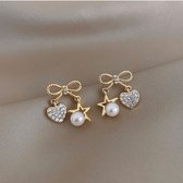 Boog Knoop Lint Parel Liefde Hart Ster Parel Moderne Sparkle Strass Oorbellen Oorknoppen 2021 Nieuwe Trendy Dames Cadeau Zilver 925