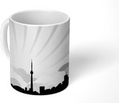 Mok - tekening van de skyline van Toronto met een blauwe achtergrond - zwart wit - 350 ML - Beker