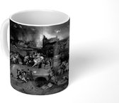 Mok - Temptation of Saint Anthony - schilderij van Jheronimus Bosch - zwart wit - 350 ML - Beker