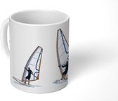 Mok - Koffiemok - Een illustratie van vier poses tijdens het windsurfen - Mokken - 350 ML - Beker - Koffiemokken - Theemok