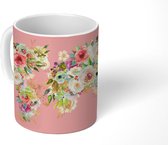 Mok - Koffiemok - Wereldkaart - Bloemen - Bladeren - Mokken - 350 ML - Beker - Koffiemokken - Theemok