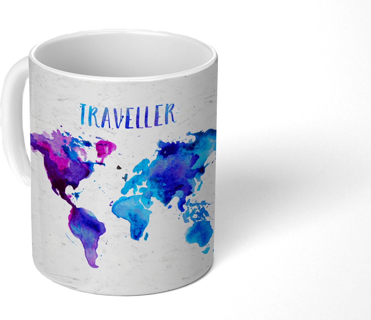 Mok - Koffiemok - Wereldkaart - Quotes - Waterverf - Mokken - 350 ML - Beker - Koffiemokken - Theemok