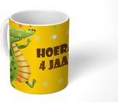 Mok - Koffiemok - Verjaardag - Kind - 4 Jaar - Dinosaurus - Mokken - 350 ML - Beker - Koffiemokken - Theemok