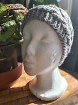 Wollen haarband / hoofdband met breimotief grijs (kawaii, animé, manga, bohemian, winter, herfst)