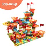 Kidila® Bouwblokken Knikkerbaan - 308 stuks - Past op Duplo Bouwblokken - 3 jaar of ouder - Lego Speelblokken - Inclusief 8 knikkers