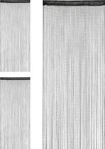 Relaxdays 3x Draadgordijn glitters - deurgordijn - draadgordijn - 90 x 245 cm - zwart