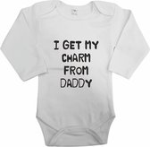 Baby rompertje - I get my charm form daddy - Romper lange mouw wit - Maat 62/68