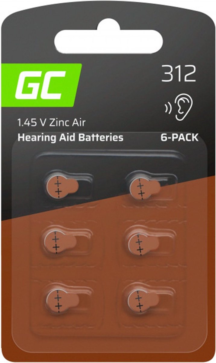 GREEN CELL 312 P312 PR41 ZL3 ZincAir Gehoorapparaat batterijen (1 Blister a 6 Stuks)