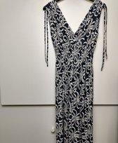 Dames empire elastiek stretch jurk Manon gebloemd motief blauw L/XL