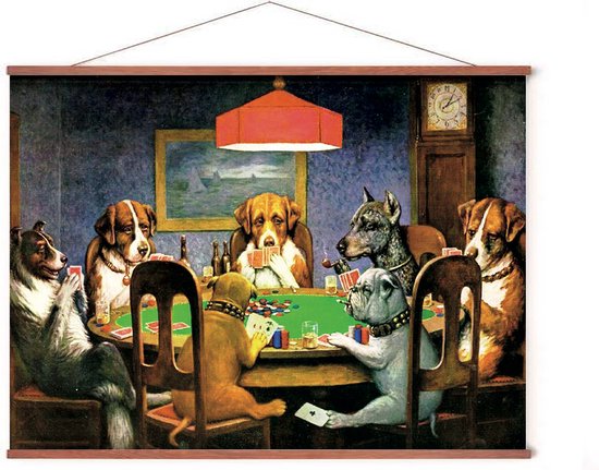 Poster In Poster Hanger - Chiens jouant au Poker - 50x70 cm - Cadre en bois - Système de suspension - Chiens jouant au Poker - Coolidge