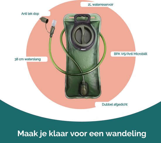 FEDEC Rugzak Waterzak - Backpack - Met slangetje - BPA Vrij - 2 Liter - Groen van FEDEC — afbeelding 5