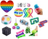 Fidget Toys pakket,  Fidget Toys box, Fidget Toys set, 22 stuks  Fidget toys, Simple Dimple, Exercise Muscle, Rainbow football fidget cube, Fippy bike chain, Squeeze soybeans, Wack