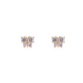 Vier diamanten Vlinder Oorbellen - Dottilove - 14K Goud Verguld - Oorknoppen - Glinsterend