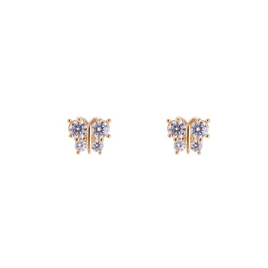 Vier diamanten Vlinder Oorbellen - Dottilove - 14K Goud Verguld - Oorknoppen - Glinsterend