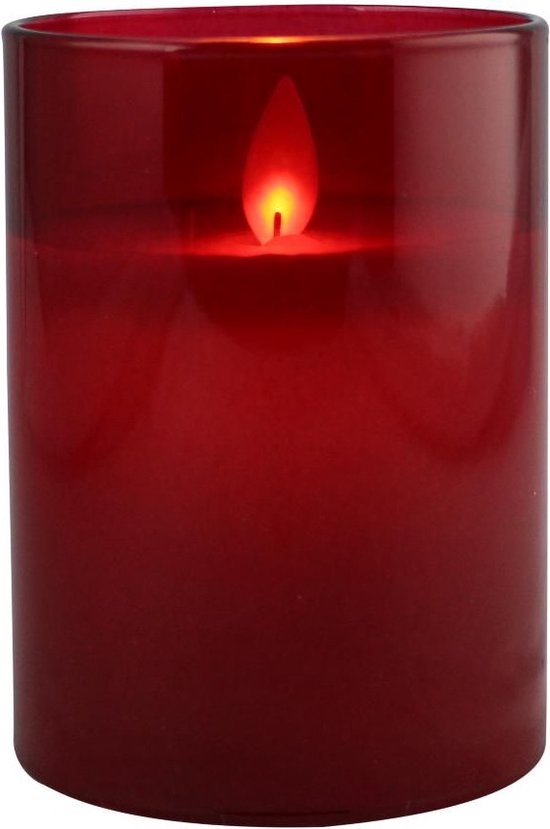 Magic Flame Led-kaars In Kaarshouder 10 X 7 Cm Glas Rood