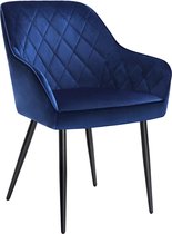 Nancy's Cluny Eetkamerstoel - Fauteuil - Eetstoel - Keukenstoel - Fluweel - Metaal - Blauw - 62.5 x 60 x 85 cm