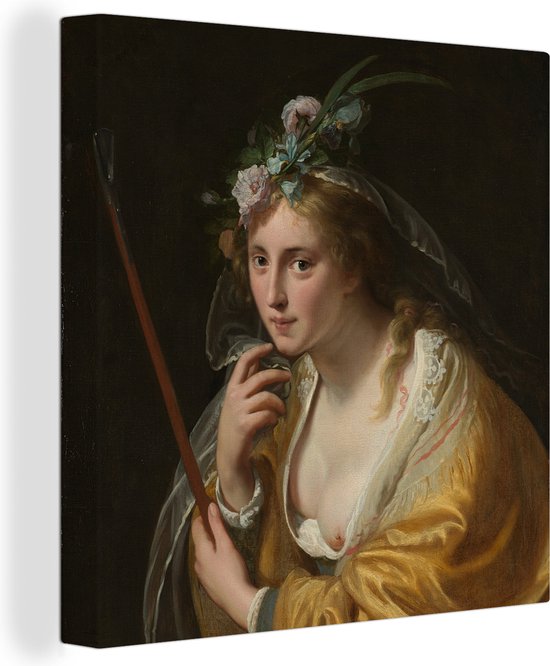 Peinture sur toile 20x20 cm - Décoration murale Une bergère - Tableau de Paulus Moreelse - Décoration murale salon - Décoration chambre - Accessoires de chambre - Peintures