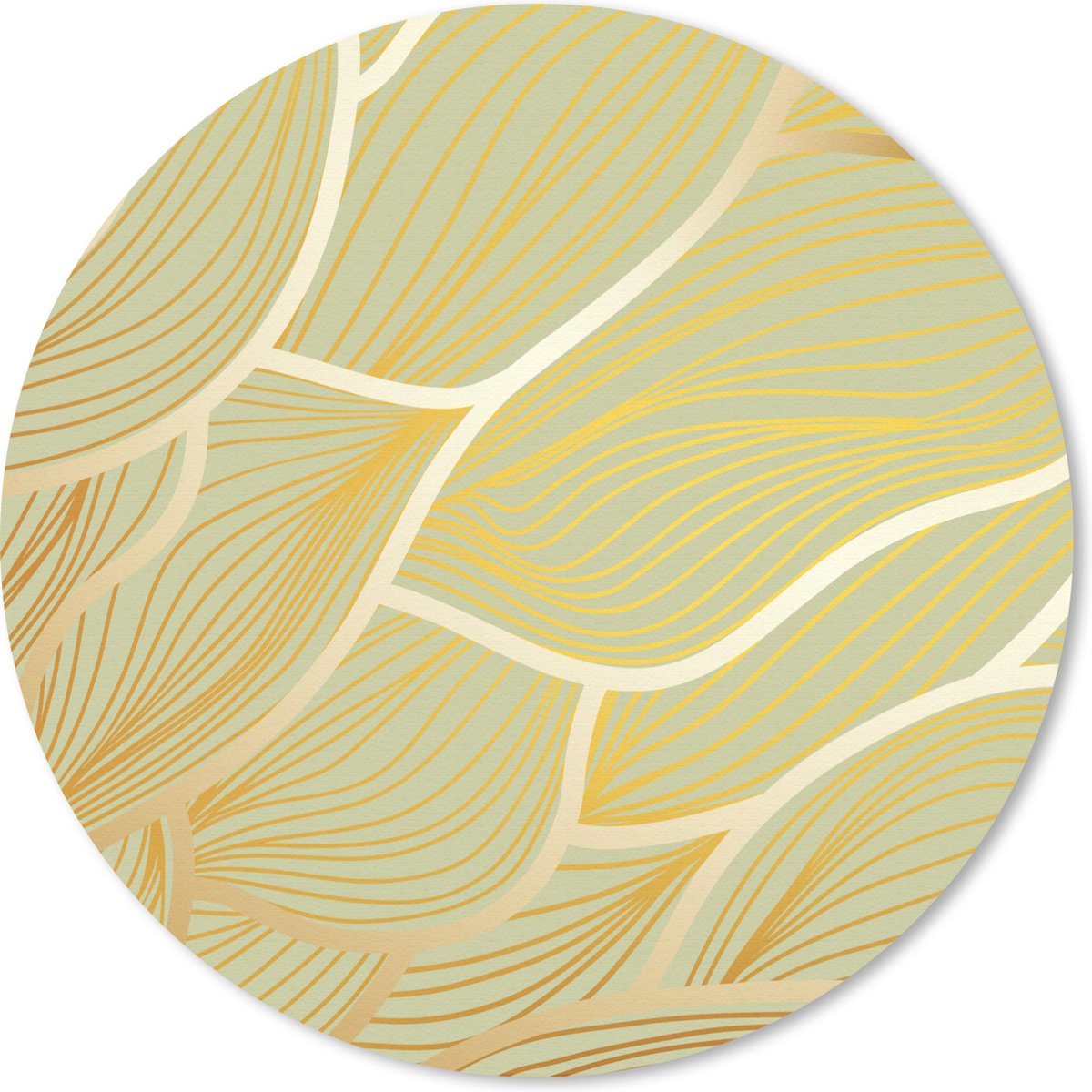 Muismat rond 40x40 cm - Mousepad Gouden golven op een groene achtergrond - Ronde muismatten