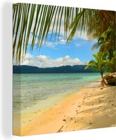 Canvas Schilderij Strand en palmbomen bij de San Blas-eilanden bij Panama - 50x50 cm - Wanddecoratie
