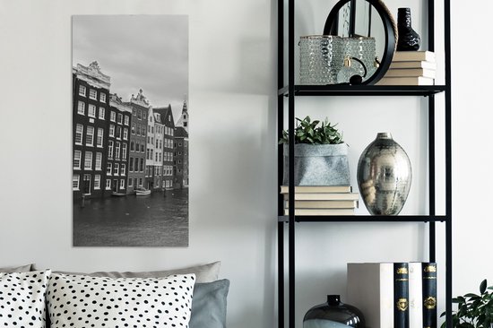Canvas Schilderij Amsterdamse grachten zwart-wit fotoprint - 40x80 cm - Wanddecoratie
