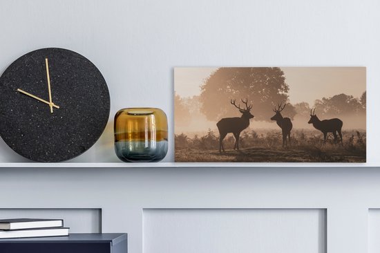 Tableau Toile Cerf - Brouillard - Forêt - 40x20 cm - Décoration murale