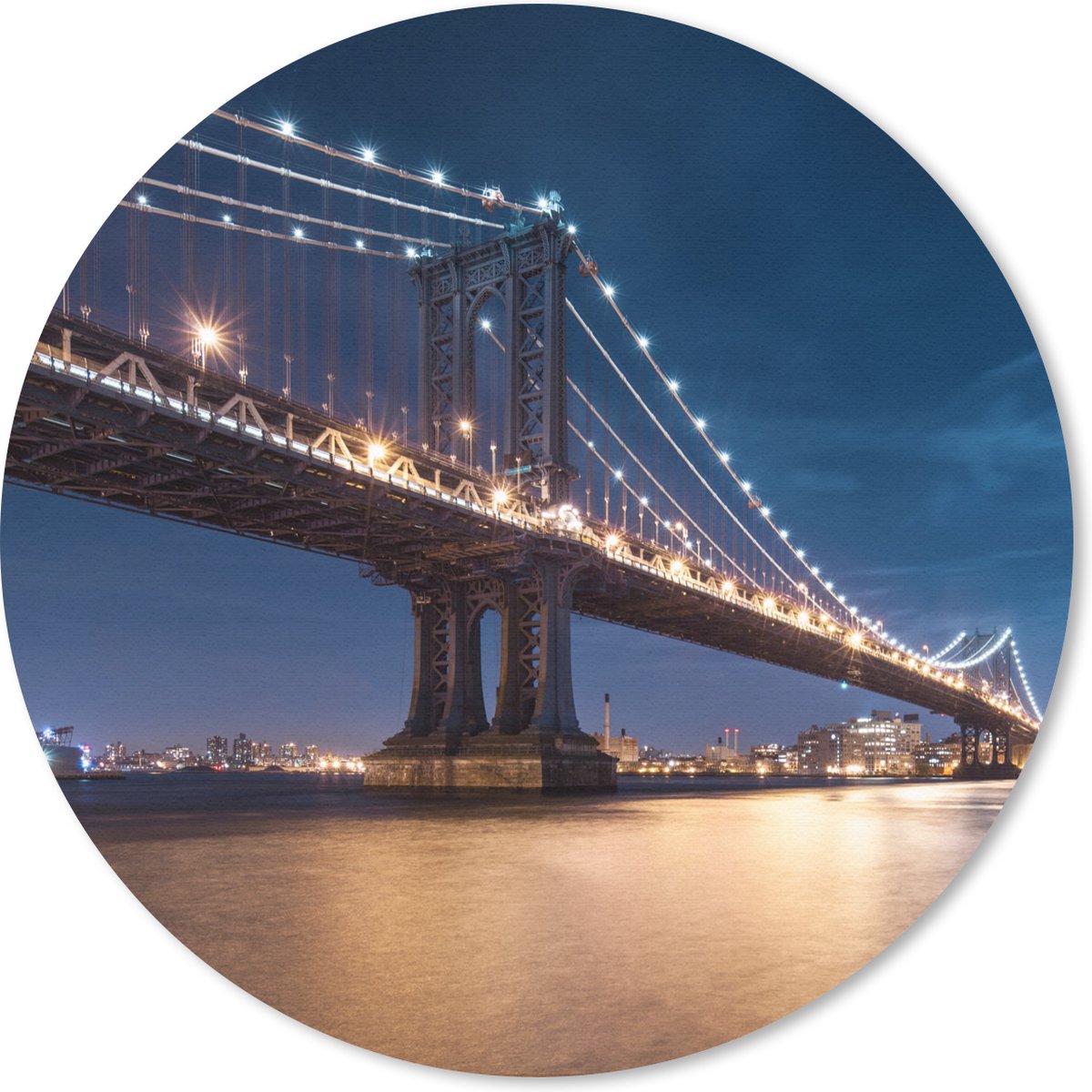 Muismat - Mousepad - Rond - New York - Manhattan - Nacht - 30x30 cm - Ronde muismat