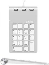DrPhone UNK1 Numeriek Bedraad Toetsenbord -18 toetsen met 3 USB 2.0-poorten & Led licht – Geschikt voor o.a laptop, Mac, PC – Zilver