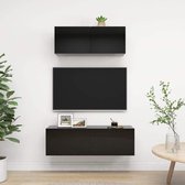 2-delige Tv-meubelset spaanplaat hoogglans zwart