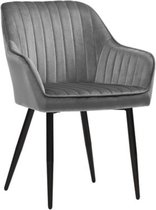 Nancy's Halfway Eetkamerstoelen - Fauteuil - Set Van 2 - Armleuningen - Metaal - Fluweel - Grijs/Petrol - 62,5 x 60 x 85 cm