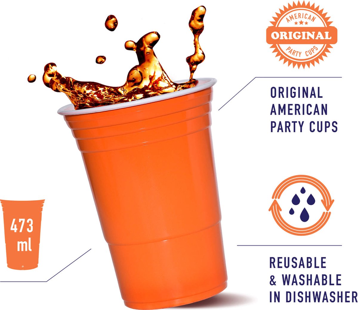American Cups Orange Cups - Party Cups - 100 stuks - 475ml. Oranje Beerpong Bekers - Drankspel