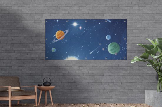 Décoration murale extérieur l'espace rempli de planètes - 160x80 cm - Toile jardin - Affiche extérieure