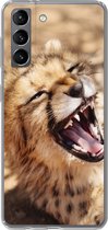 Geschikt voor Samsung Galaxy S21 hoesje - Cheetah - Dier - Close up - Siliconen Telefoonhoesje