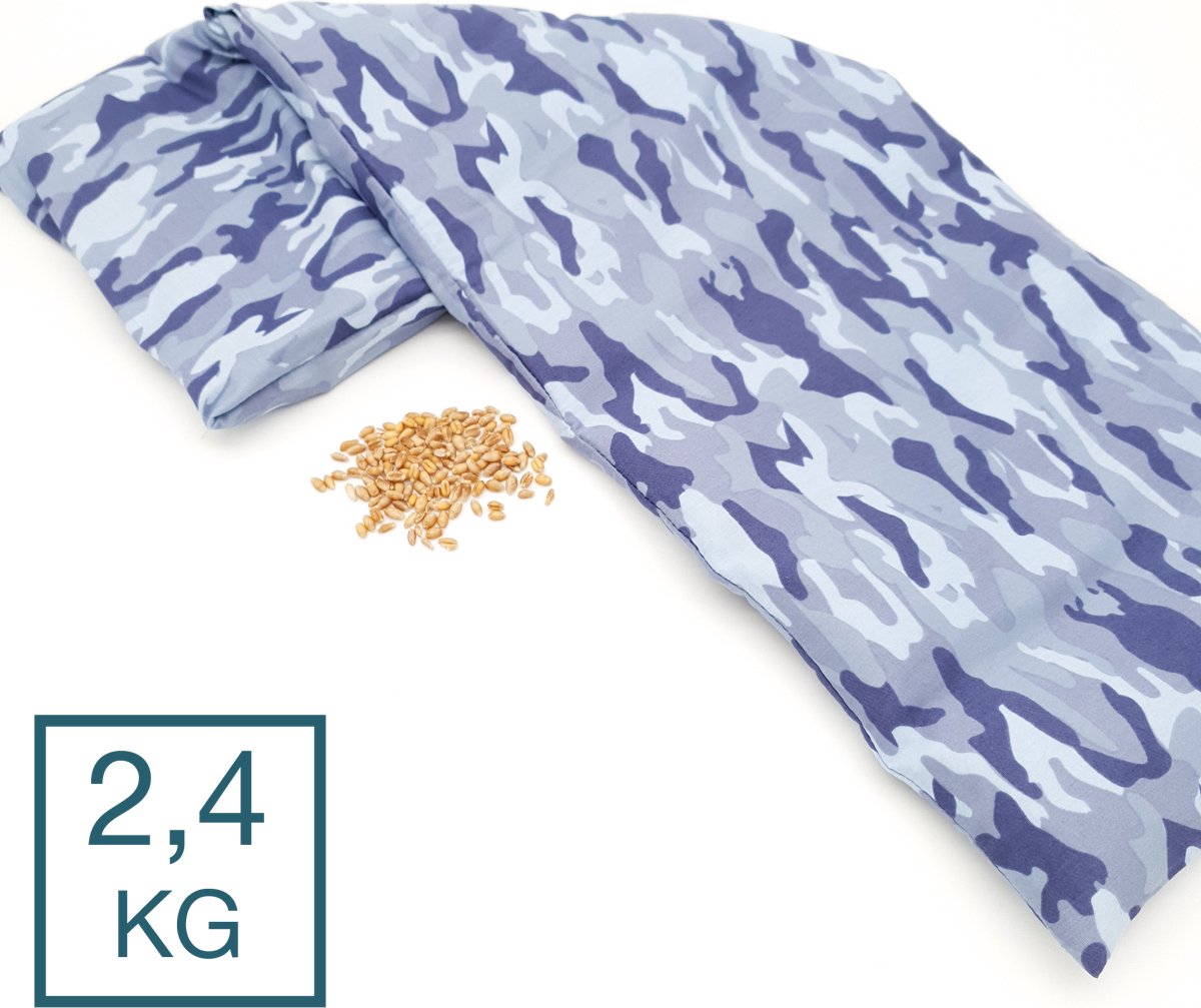 Goedkoopste Verzwaringskussen Met Pit! - 2 binnenzakken - Wasbare hoes - 2.4 kg - Made in NL/BE - Tevens warmtekussen en coldpack - Fijne diepe druk - Leger Blauw