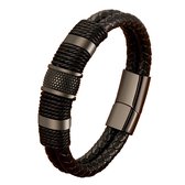 Malinsi Armband Heren - Zwart RVS - Zwart Leer - Mannen - Armbandje 21 cm - Cadeau voor man - vaderdag - cadeautjes - Verjaardag